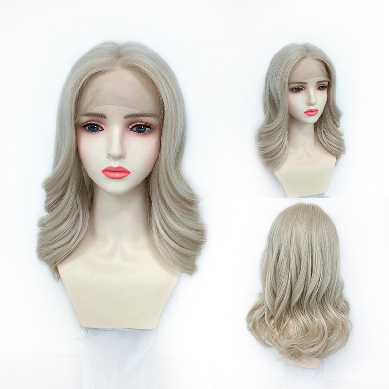 Wholesale supply of new European and American lace wigs for women, mid-parted short curly hair, golden hand-woven wigs