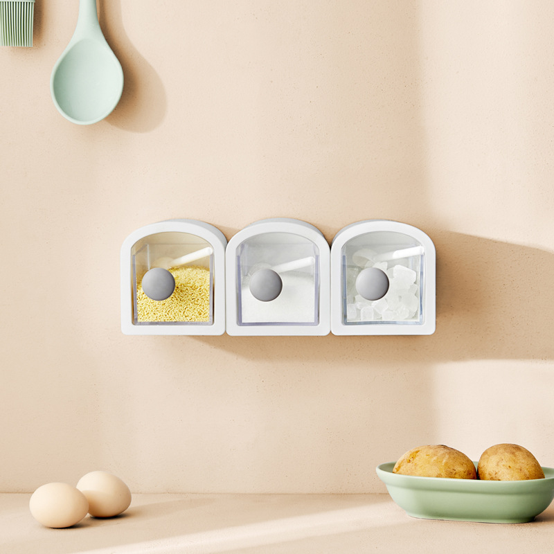 [Rice Beans] Wall Hanging Seasoning Box Combination Kitchen Supplies Seasoning Tank Set A Full Set Of Household Seasoning Bottle Wholesale Application Scenario