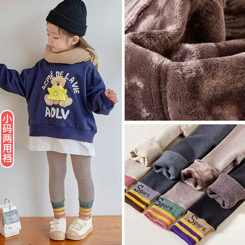 New Korean-style autumn and winter thickened and fleece nine-inch leggings for girls, patchwork sports ankle and winter warm pantyhose details Picture