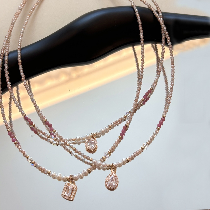 多巴胺项链不掉色女夏季高级感小众水晶锆石串珠吊坠锁骨颈链饰品