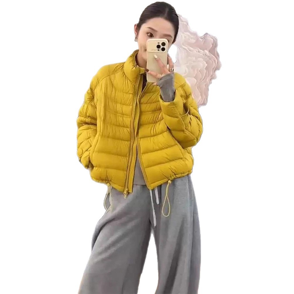 Winter 2025 down jacket for women, thickened with down, warm stand-up collar, new style down jacket with college style and ribs Item Picture