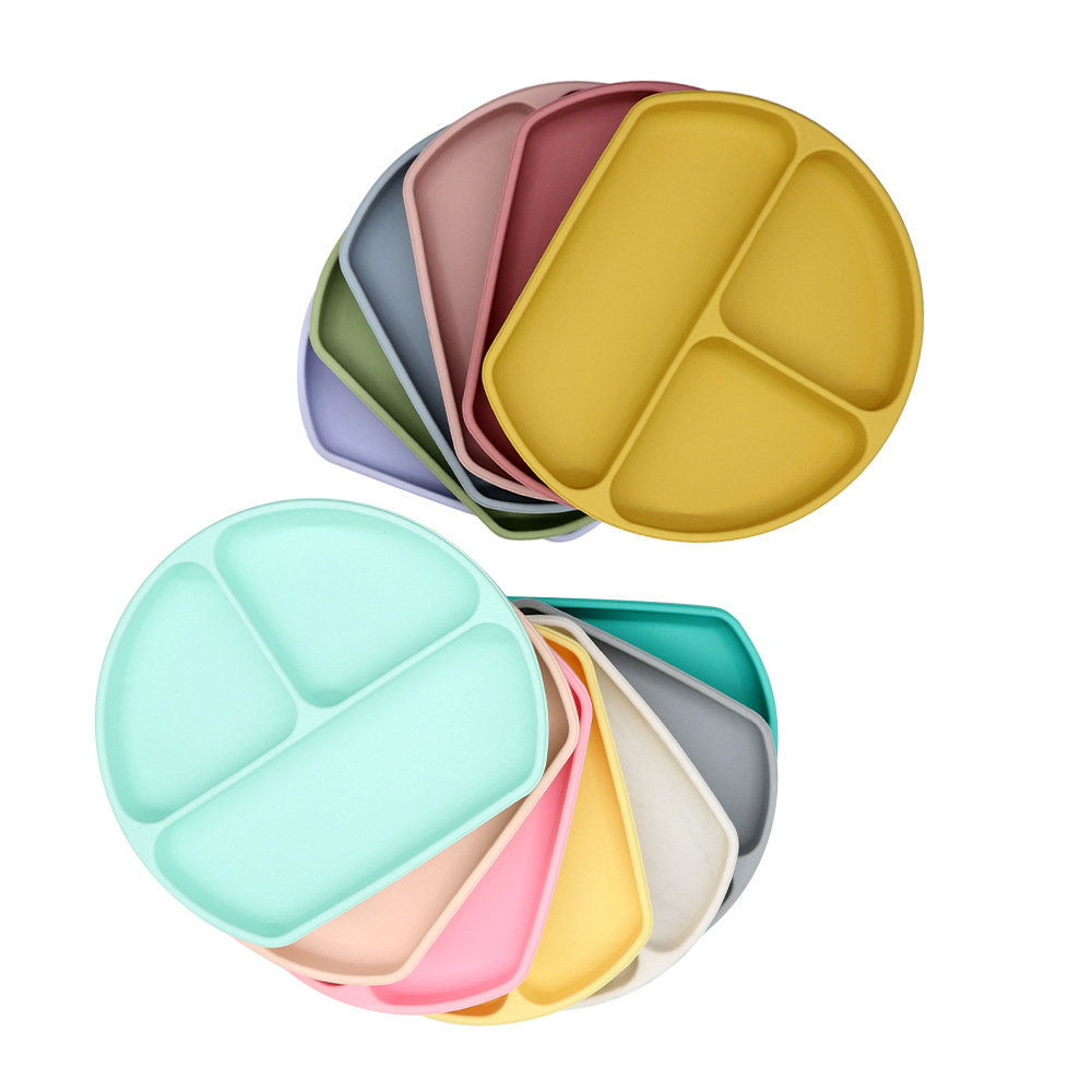 Ins-style infant and toddler tableware, fully silicone separated baby food plates, anti-drop with LIDS, patterned eating suction cups and plates Item Picture