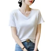 Loose white pure cotton V-neck T-shirt for women, short sleeve 2023 new style, fashionable, elegant and stylish mini shirt, shoulder shoulder T-shirt Item Picture