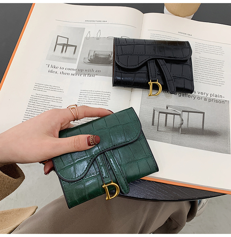 女士钱包长短款简约潮搭扣折叠石头纹多卡位卡包短款小钱包零钱夹详情14