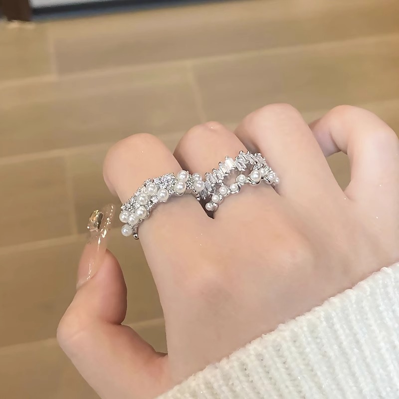 Kimoj's New Sky Mirror Ring Exudes A Light Luxury And High-End Feel. It Features A Zircon Niche Design That Is Fashionable On Instagram. It's A Pearl Layered Ring For Women Specification drawing