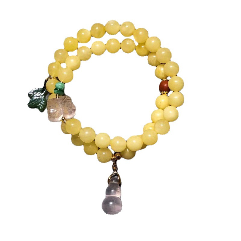 Natural 8MM double-layer beeswax bracelet with multiple circles of rose crystal butterfly gourds, retro bracelet, a perfect accessory for ladies to give to their best friends Item Picture