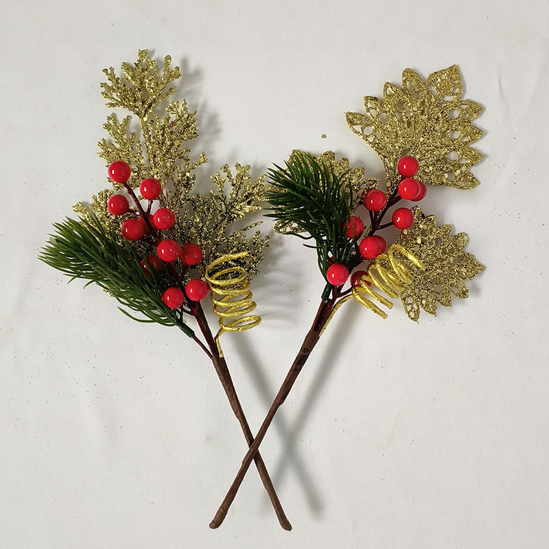 Christmas Decorations Gold Powder Leaf Berries Decorated Tree Branches Christmas Tree Plug-In Atmosphere Supplies Simulated Tree Branches Berry Branches
