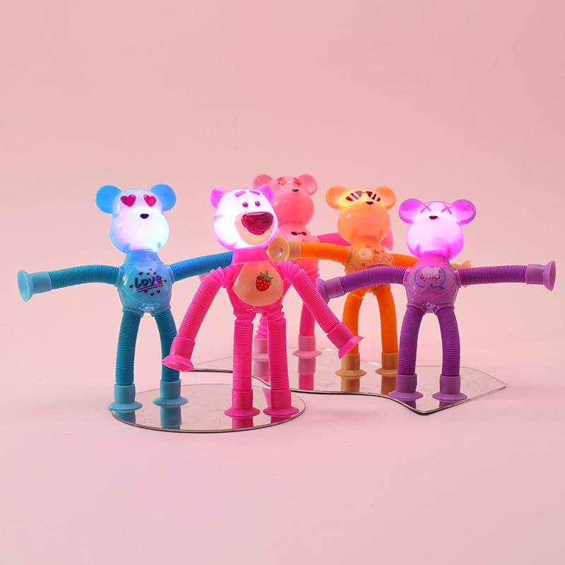 Suction cup Violent bear, versatile luminous cartoon stretchable children's baby intelligence parent-child interactive stretching tube, stress-relieving toy details Picture