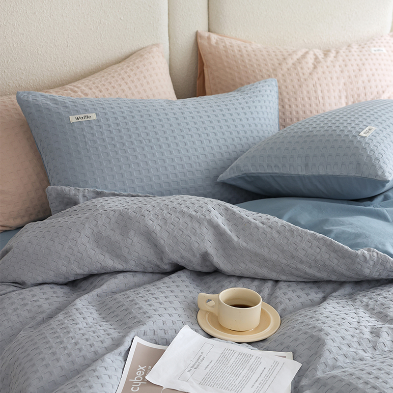 58N Simple Plain Waffle Wash Cotton 4-Piece Set 40S Pure Cotton Bedding Dormitory 3-Piece Set Specification drawing