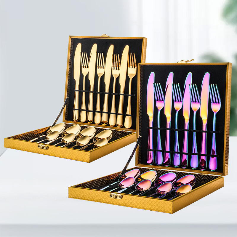 A 16-piece set of stainless steel knives, forks and spoons