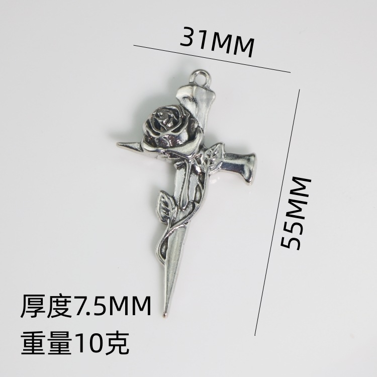 Wholesale of cross-border new hip-hop retro thorn rose accessories, double-sided flower cross pendant jewelry accessories Item Picture