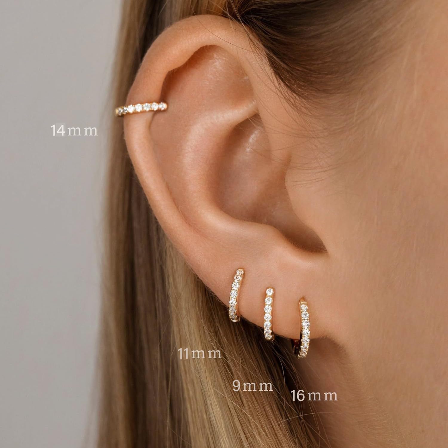 Brass and real gold electroplated, a popular cross-border bestseller in Europe and America, simple and fashionable women's ear ring set with zircon circles Specification image