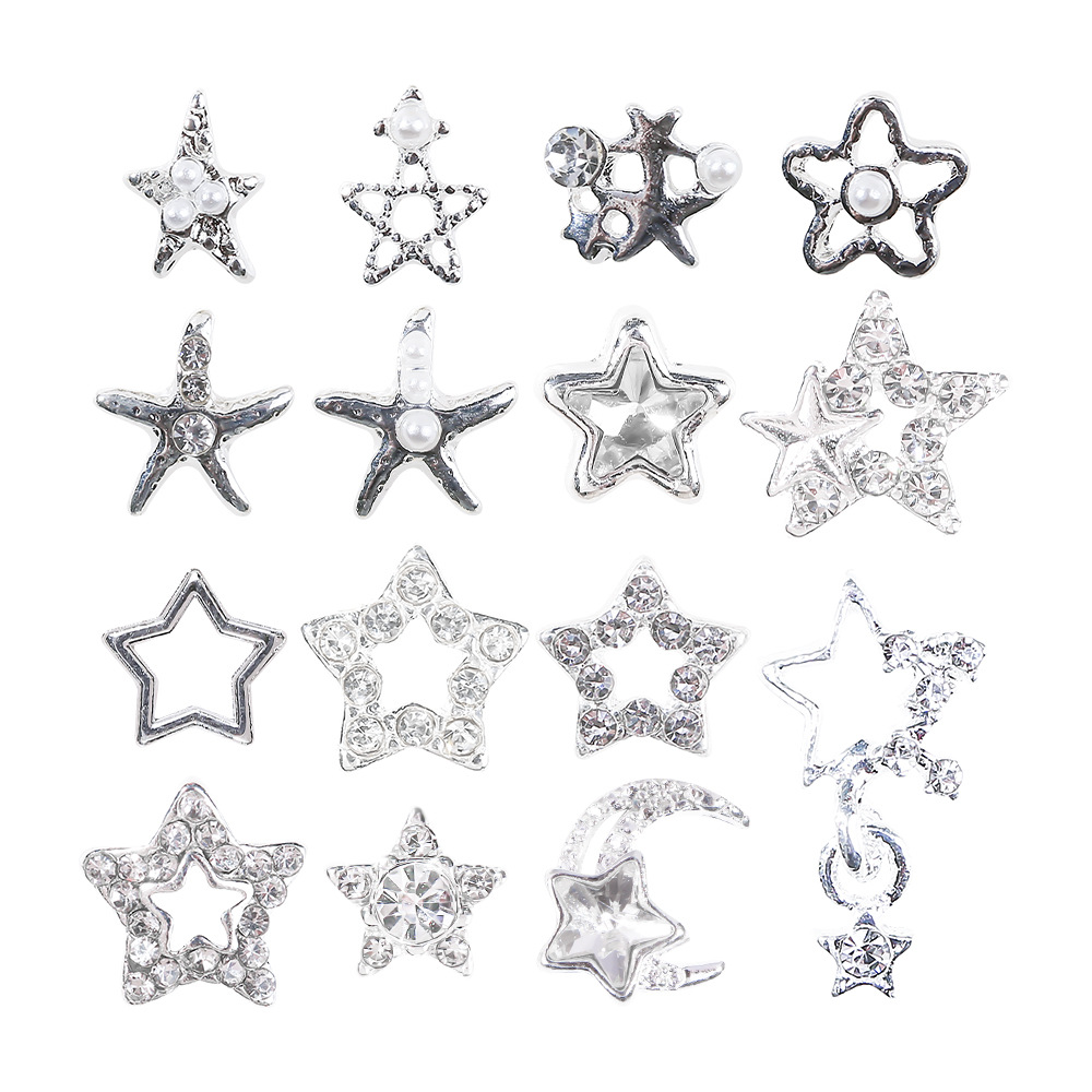 New five-pointed star nail art accessories, cross-border super shiny hollowed-out diamond-encrusted alloy star nail diamond diy nail art accessories Item Picture