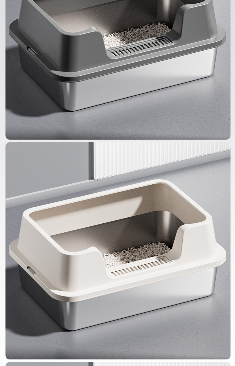 不锈钢猫砂盆开放式猫砂盆高围栏超大号防外溅加深半封闭猫厕所详情9