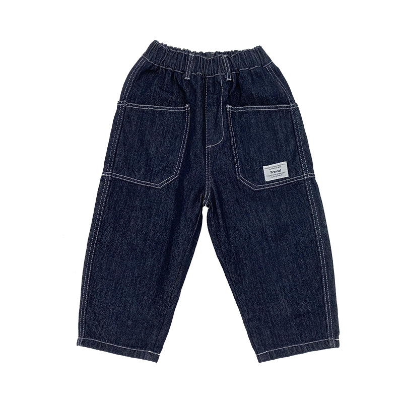 treebibi children's clothing Japanese-style trendy and cool boys' and girls' jeans, eco-friendly dyed and anti-fading retro denim blue pants mixed batch Item Picture