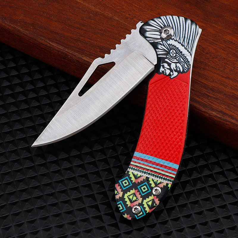 Stainless steel handle 3D printed folding knife, outdoor tool, self-defense, portable folding knife, fruit knife, multiple styles to choose from Specification image
