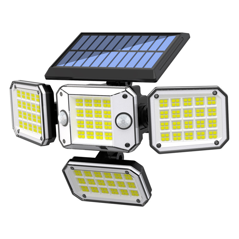 New cross-border dual-sensor solar wall lamp, four-head waterproof human body sensor lamp, courtyard, fence and road lighting lamp Item Picture