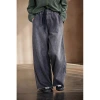 High-end, niche, artistic and retro, all-season wearable smoke grey retro tight-waisted wide-leg stray jeans for women details Picture