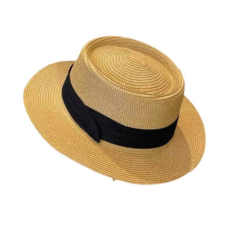 Bow Straw Sunblock Hat Women's Summer Flat Fisherman's Hat Beach Beach Sunshade Straw Hat Holiday Sun Hat Item Picture