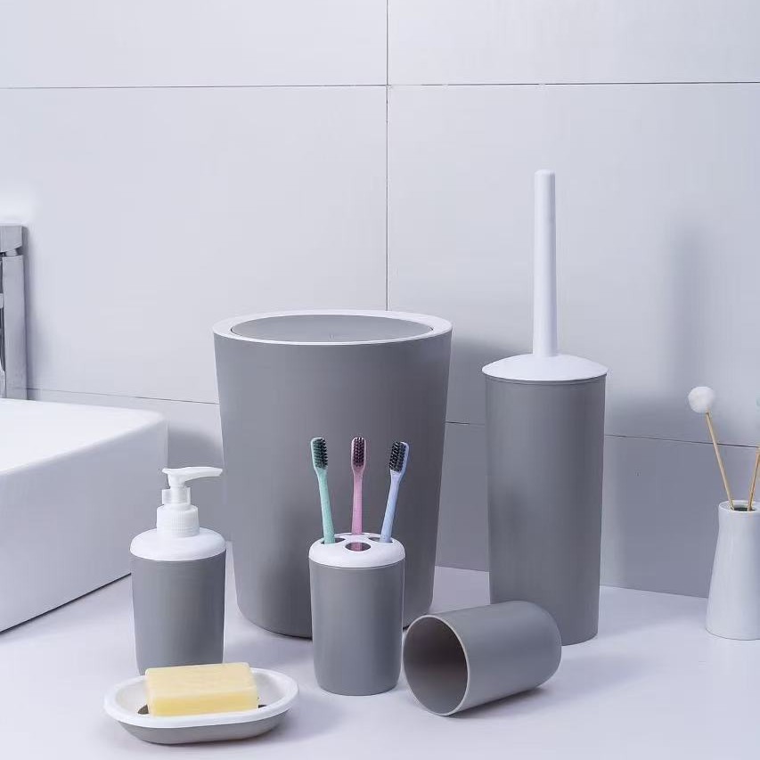 Hotel household plastic bathroom bamboo cover bathroom toiletry set, storage toiletry six-piece set Item Picture