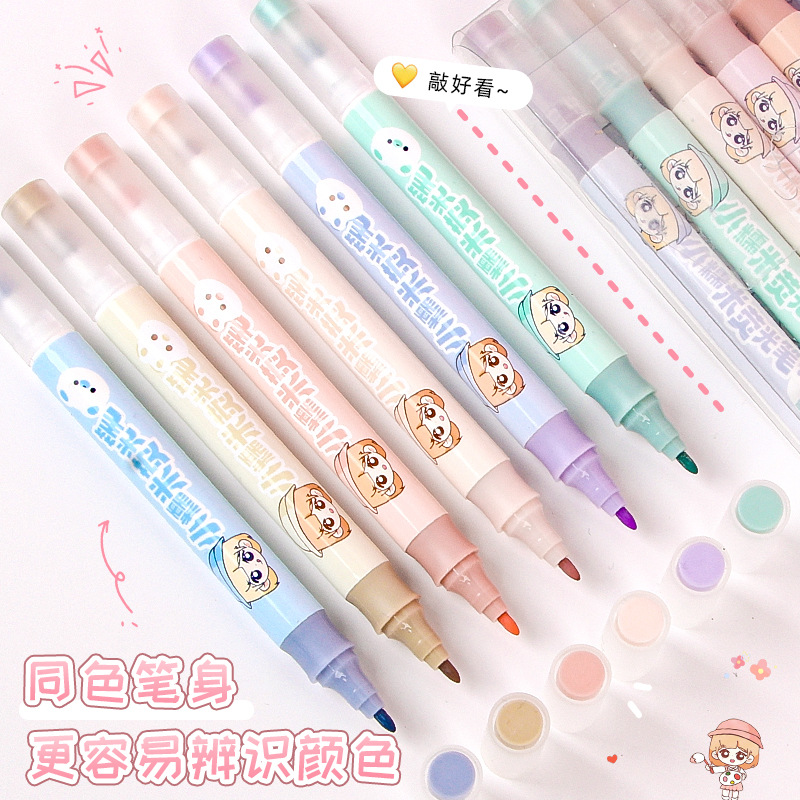 Wholesale of the new type of small glutinous rice double-headed fluorescent pen with key points for students, a cute and girlish planner pen Specification image