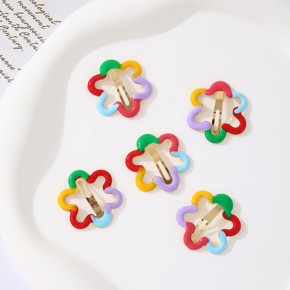 Children's Colorful Flowers Cute Broken Hair Bb Clip Headwear For Girls Rainbow Side Fringe Hairpin For Girls Hairpin Hair Accessories Specification drawing