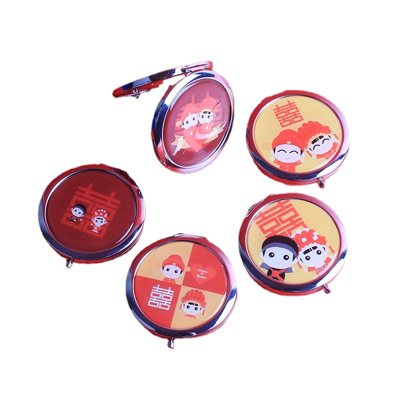 Wedding gifts: Round portable mirror, bride and groom's wedding gift wholesale, makeup mirror, small mirror, gift engraving Item Picture