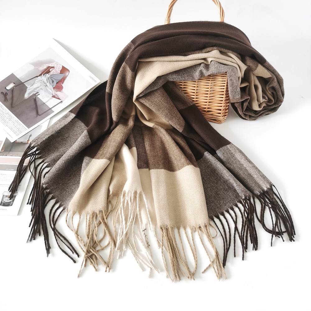 Winter New Imitation Cashmere Scarf Women Plaid Scarf Foreign Trade Warm Thick Shawl Amazon Cross-Border Scarf Men Specification drawing