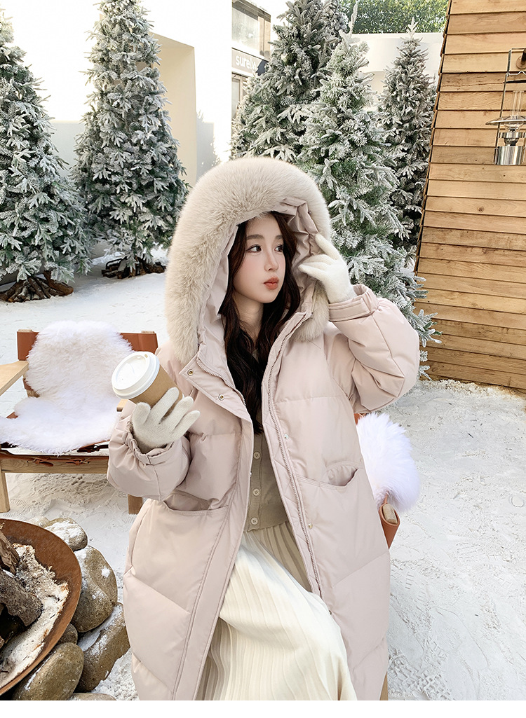 Down jacket for women, 2025 New style, 90 white duck down, large fur collar, hooded, stylish, thickened mid-length, knee-length winter coat pic 44