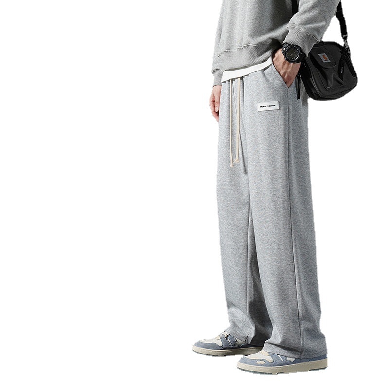 Men's sportswear casual pants: Spring and autumn style Hong Kong-style straight-leg pants, loose and versatile; autumn thin casual sweatpants for men Item Picture