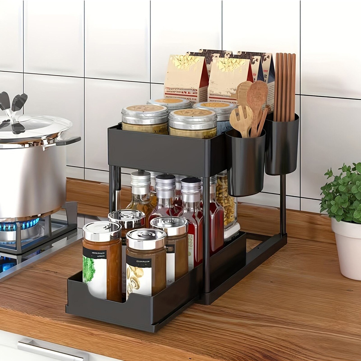 Kitchen sink storage rack, countertop pull-out organization rack, bathroom storage rack, easy-to-disassemble, clean and storage rack Application Scenario