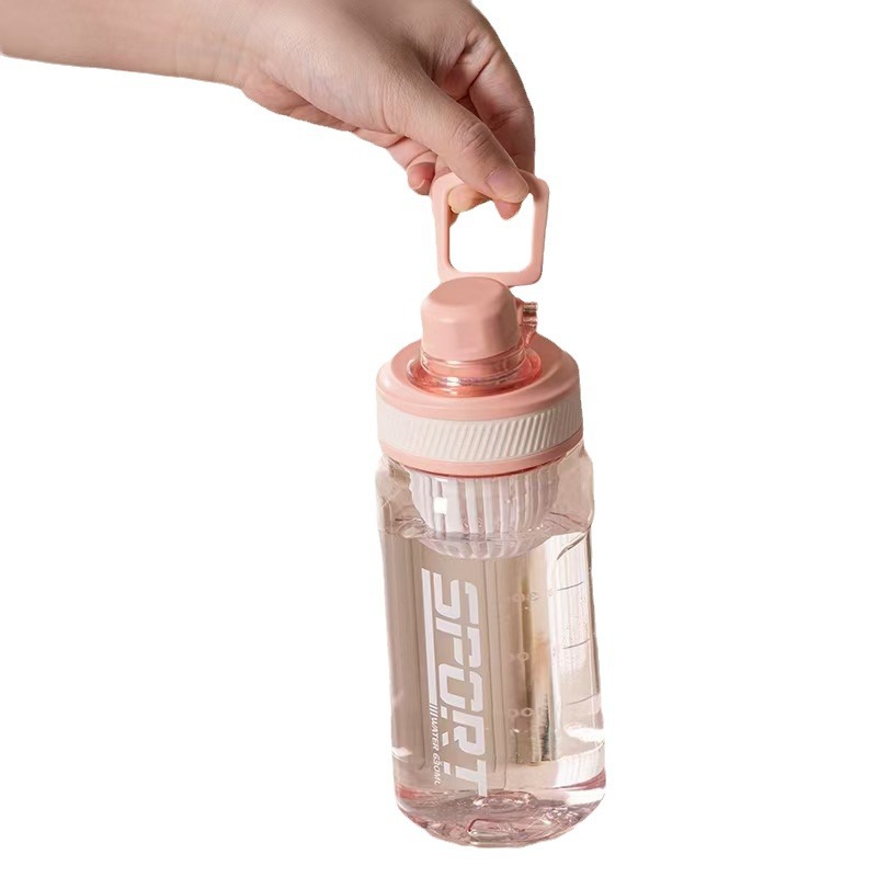 New plastic water cups for male and female students with high appearance standards, large-capacity outdoor sports teacups with lifting ropes, and portable cups with scales Item Picture