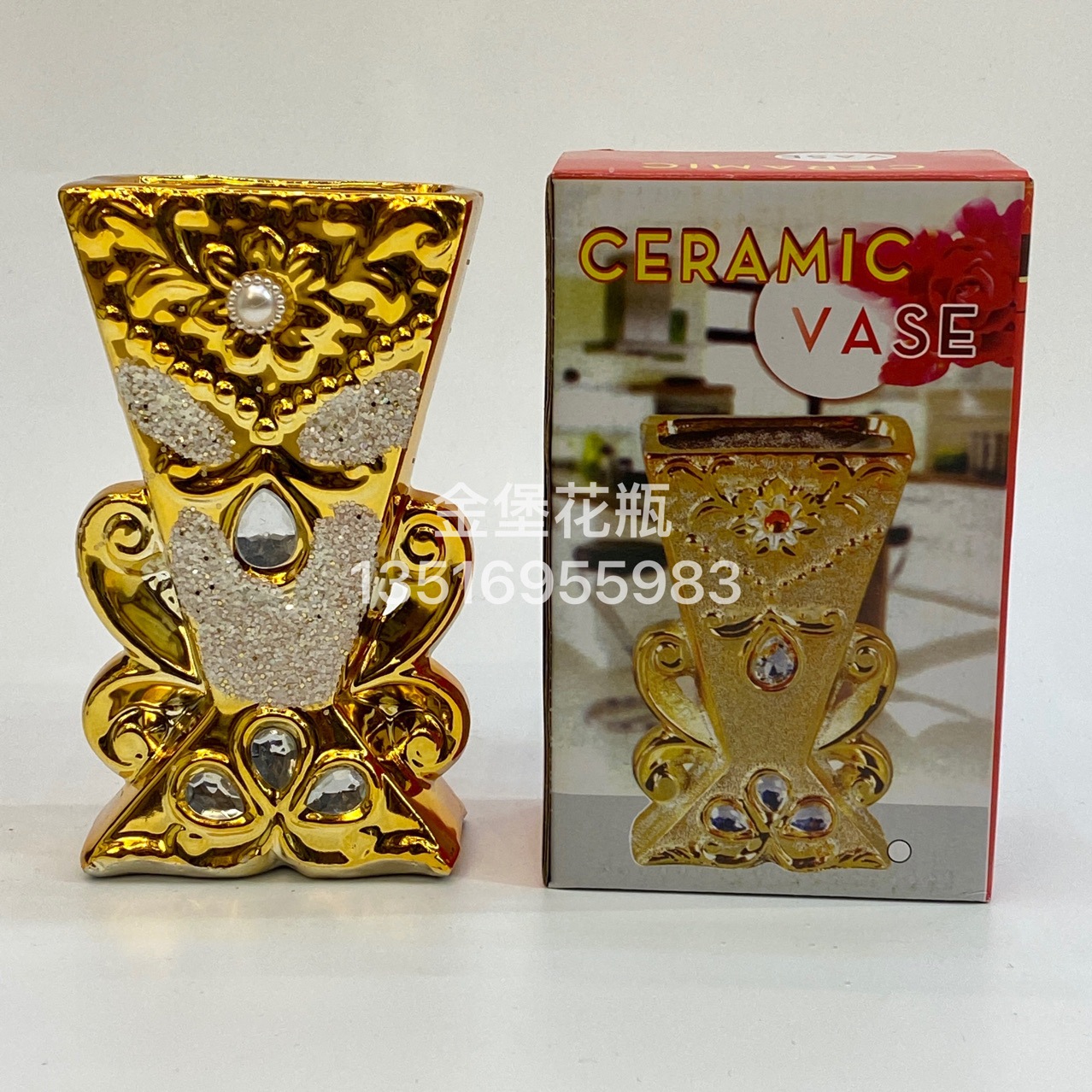 15厘米6寸/陶瓷花瓶/金色花瓶产品图