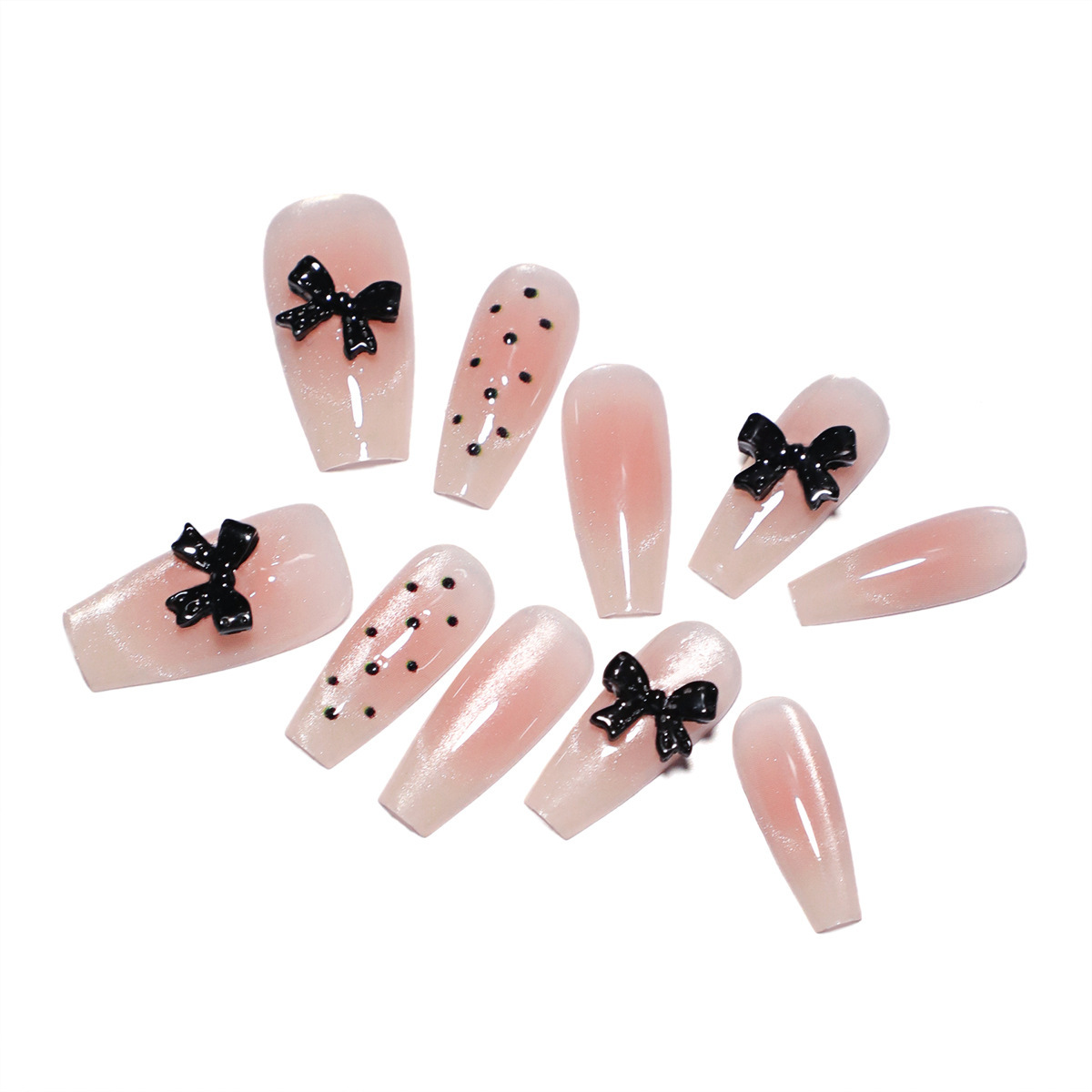 Bow, high-end style, ins nail art, French-sized false nails, nail pads, handcrafted blush, pure and sweet wearing nails Application Scenario