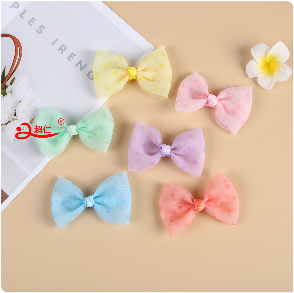 Hand Bow Small Fresh Hair Accessories Gift Clothing Accessories New Net Yarn Solid Color Polka Dot Bow Can Be Produced details Picture