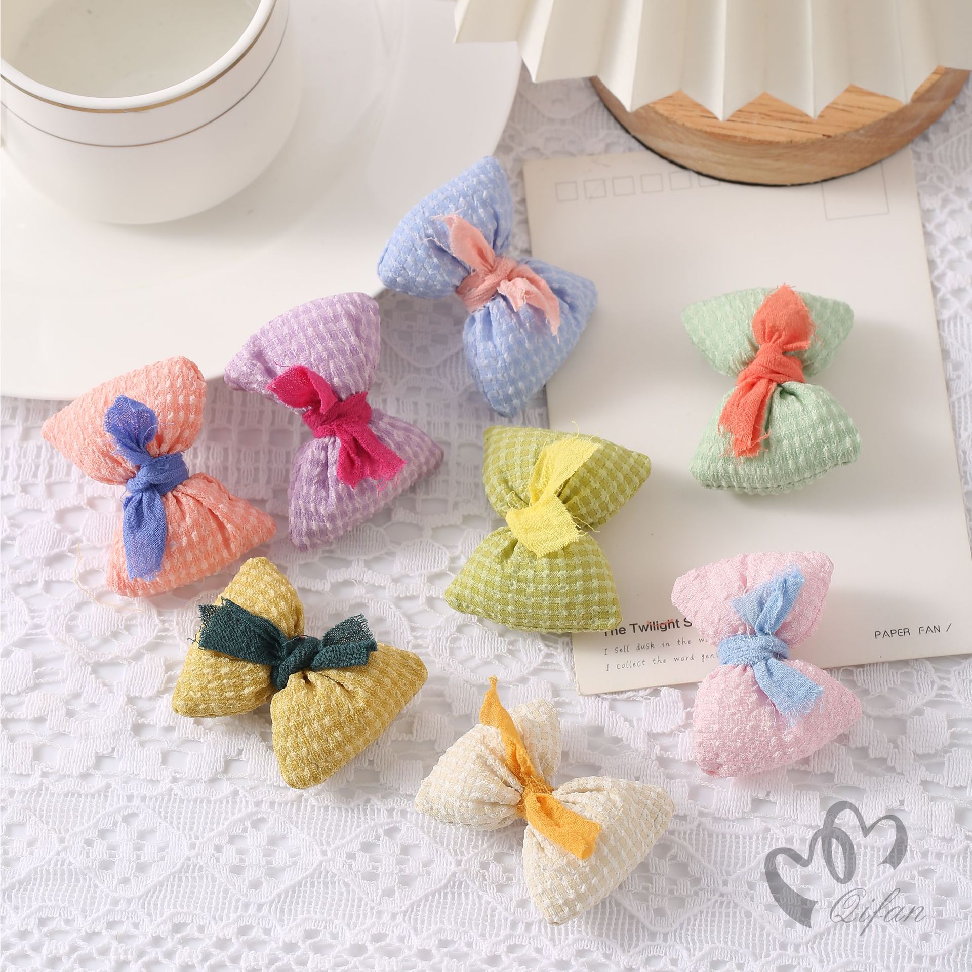 糖果色布艺充棉格子蝴蝶结配饰 发饰diy配件宝宝衣服鞋袜辅料批发