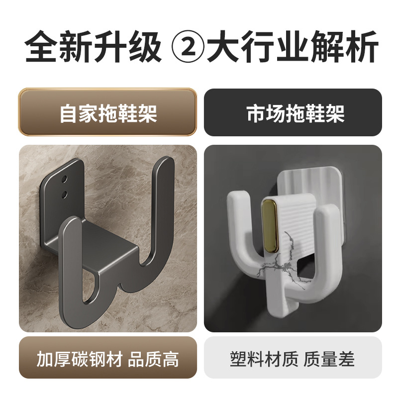 Bathroom wall-mounted slipper rack, no need for drilling behind the door, draining and storing shoes, draining carbon steel slipper rack details Picture