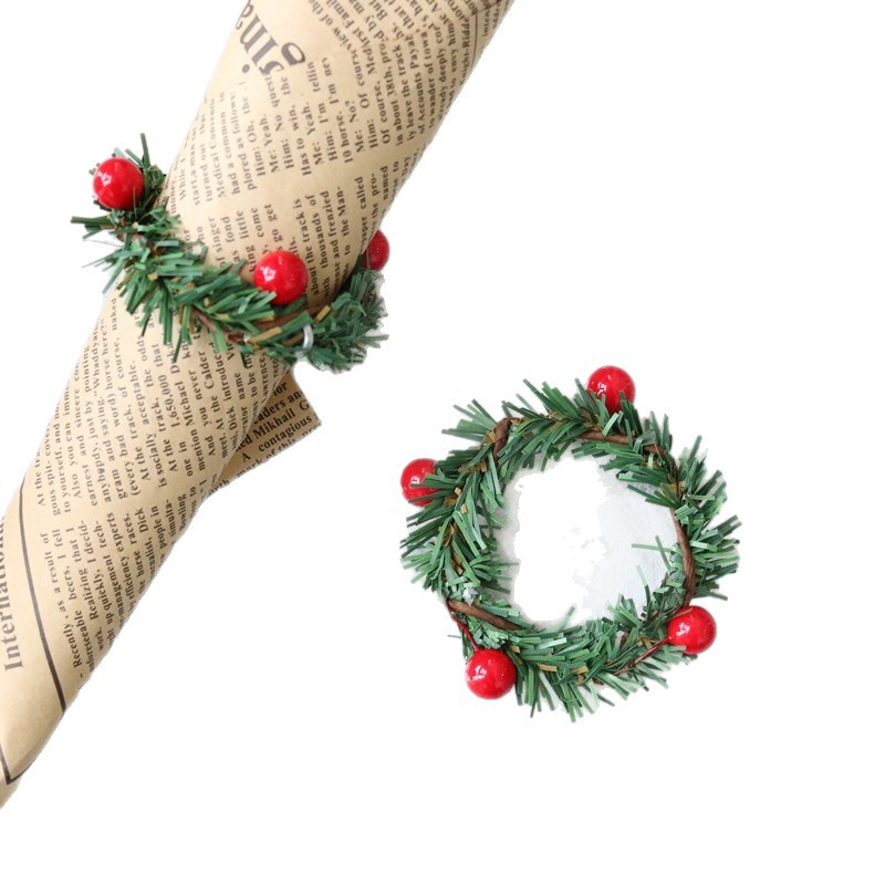 Christmas decoration: Red fruit PVC pine needle napkin ring, Amazon cross-border hotel and home napkin buckle, Christmas wreath Item Picture