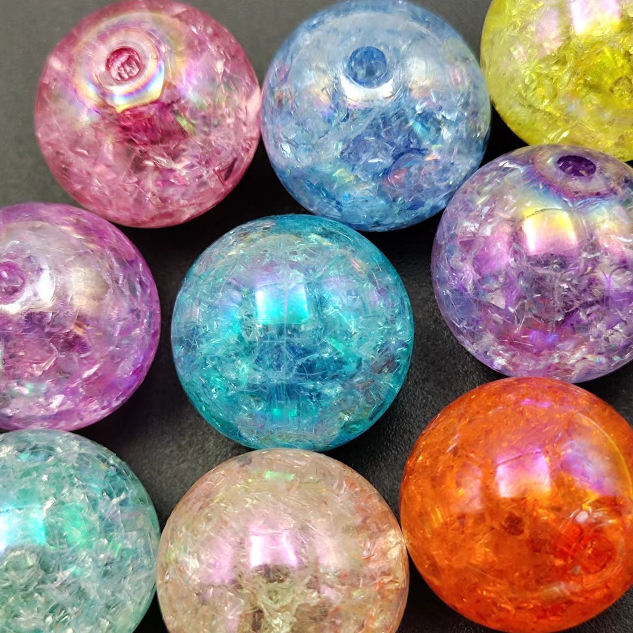 幻彩爆花珠直孔透明爆裂珠手工材料批发diy散珠 彩色裂纹碎花圆珠
