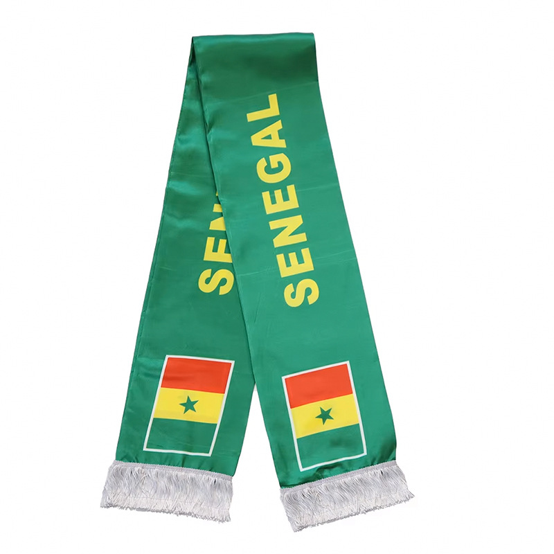 Africa Cup of Nations fan scarf, polyester double-sided fringed satin club football scarf, event cheering fan supplies details Picture