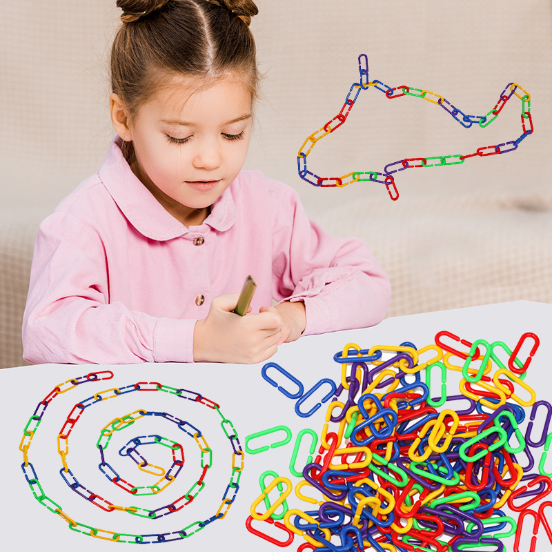 华隆厂家直销DIY桌面益智玩具小号彩链塑料拼插积木儿童玩具详情图3