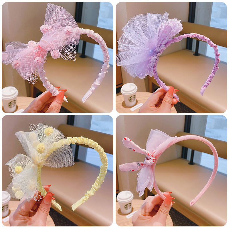 Korean children's mesh bow headband, princess hair accessory, girls' hairpin headband, summer baby cute headwear details Picture