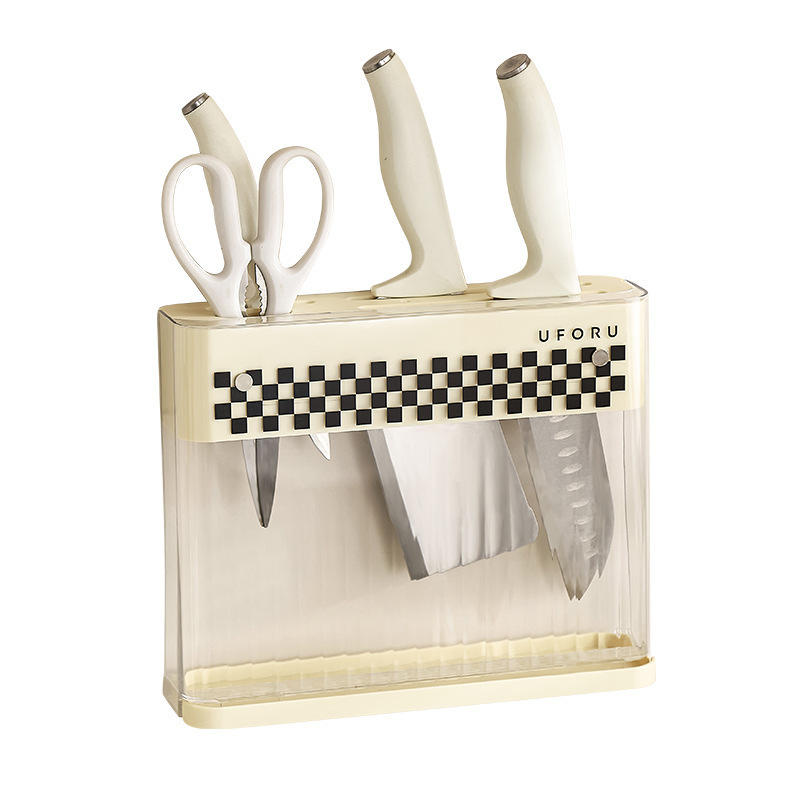 Wall-Mounted Knife Rack, Countertop Knife Storage Rack, Kitchen Wall-Mounted, Light-Luxury Plastic Draining Knife Rack Without Drilling Application Scenario