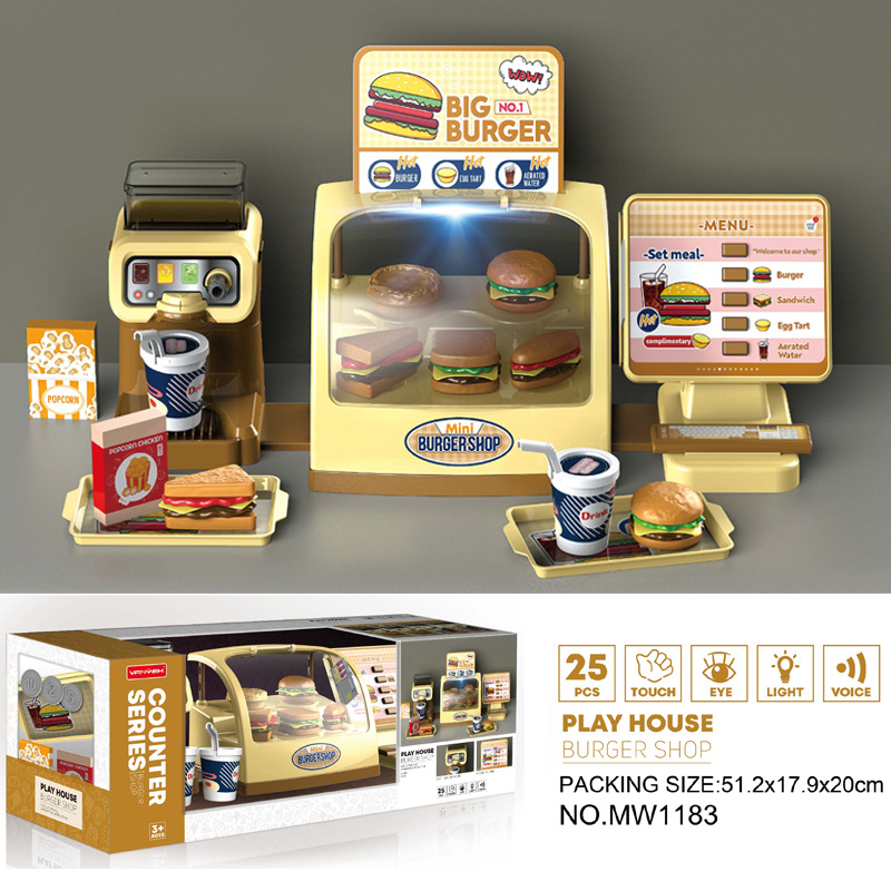 Cross-Border Children Simulation Supermarket Shopping Cashier Dessert Ice Cream Set Hamburger Juice Machine Toy Huaixing 7788 Specification drawing