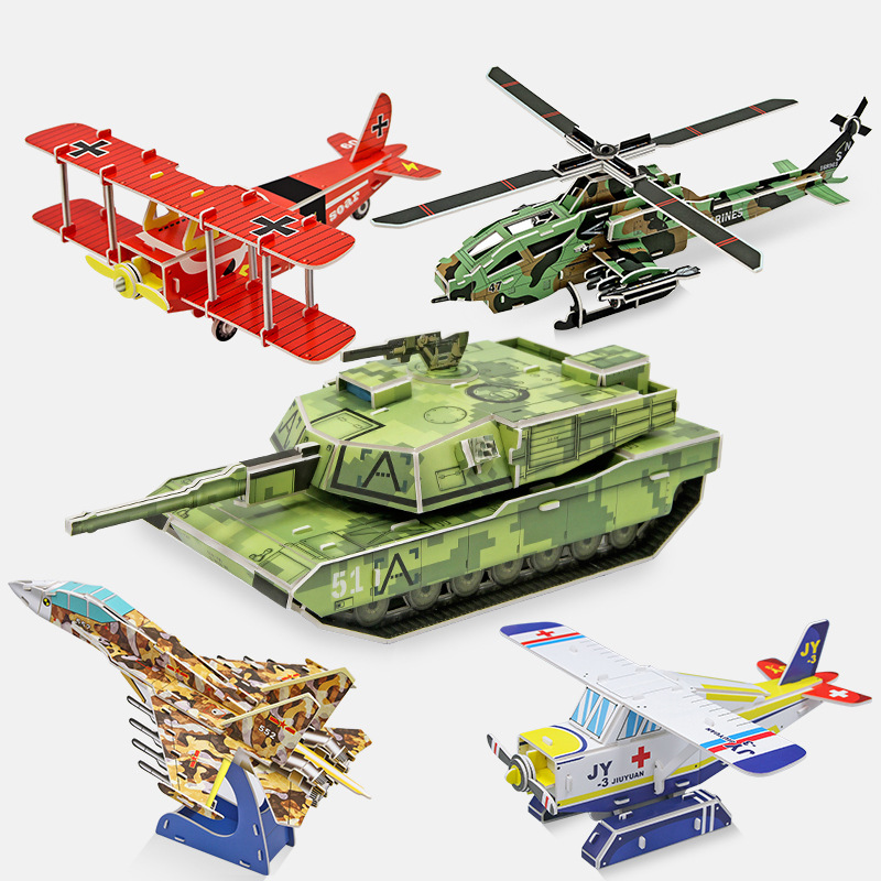 飞机3D立体拼图批发diy军事模型拼装手工男女孩儿童益智玩具房子详情图1