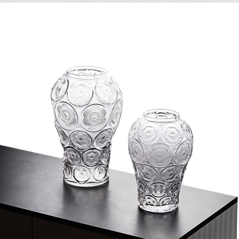 Ins-style transparent cherry blossom-patterned glass vase, fresh hydroponic artificial flower arrangement, French-style table decoration for living room Specification image