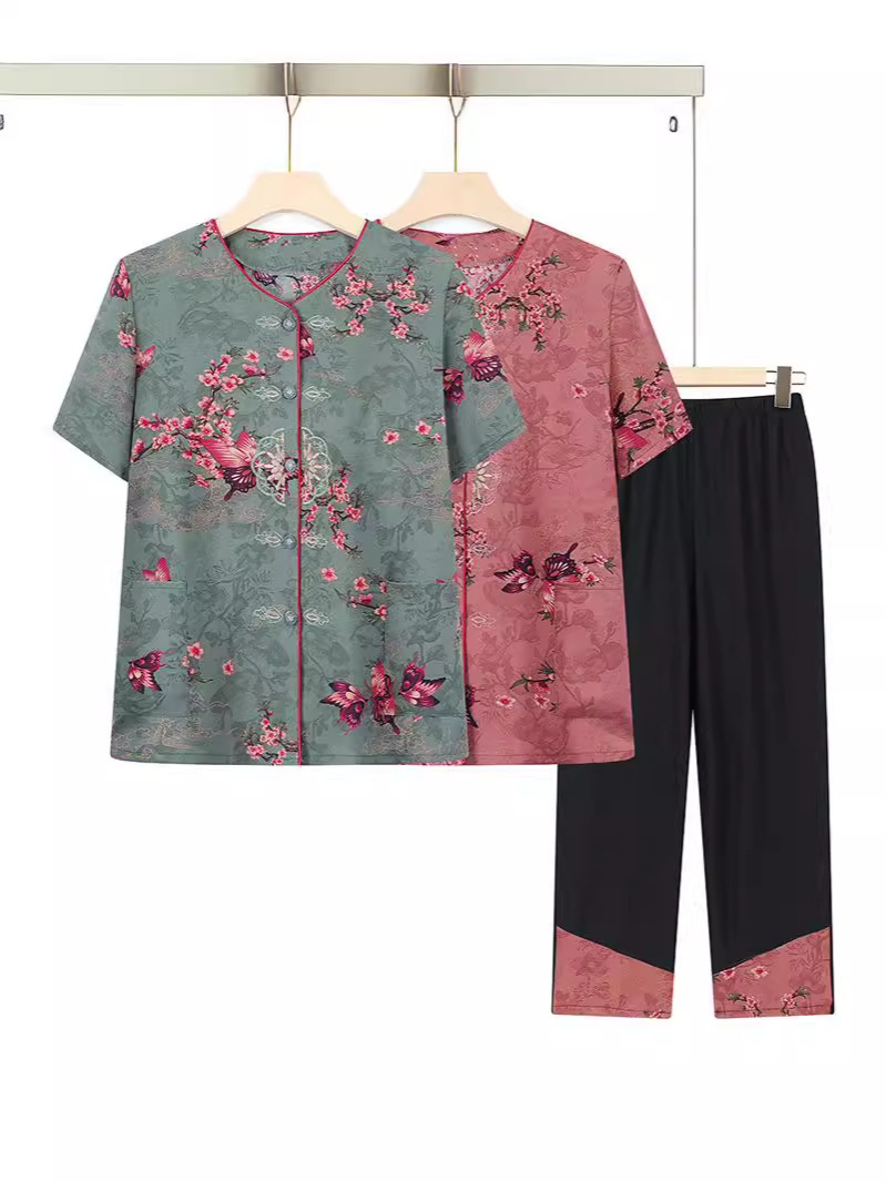 农村老年人衣服女装/中老年装/真丝裙女夏季时尚/妈妈装/妈妈套装产品图