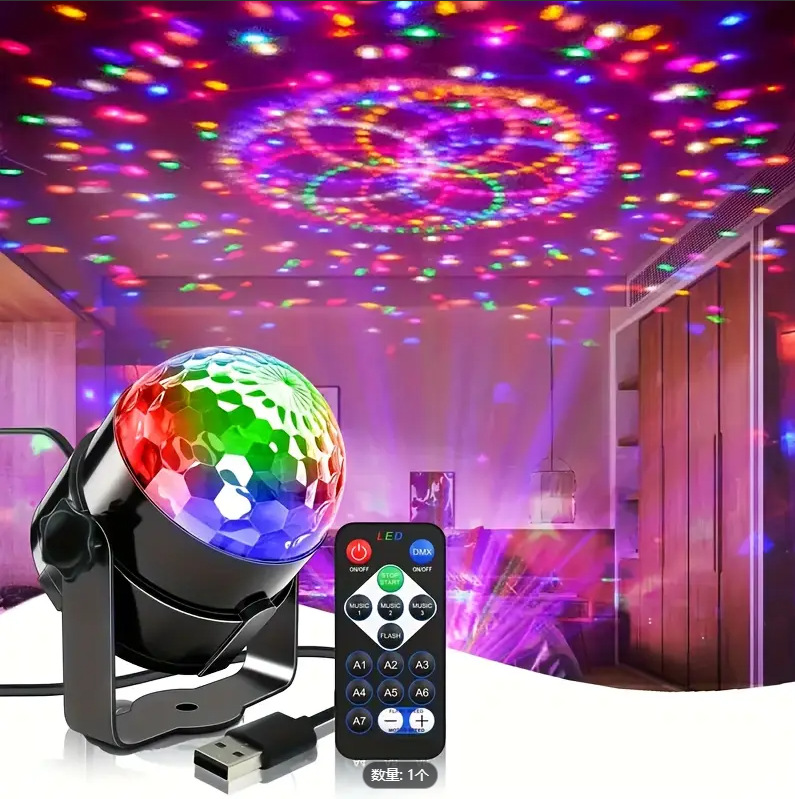跨境七彩舞台灯遥控小魔球灯Led迷你声控水晶频闪DJ氛围派对灯