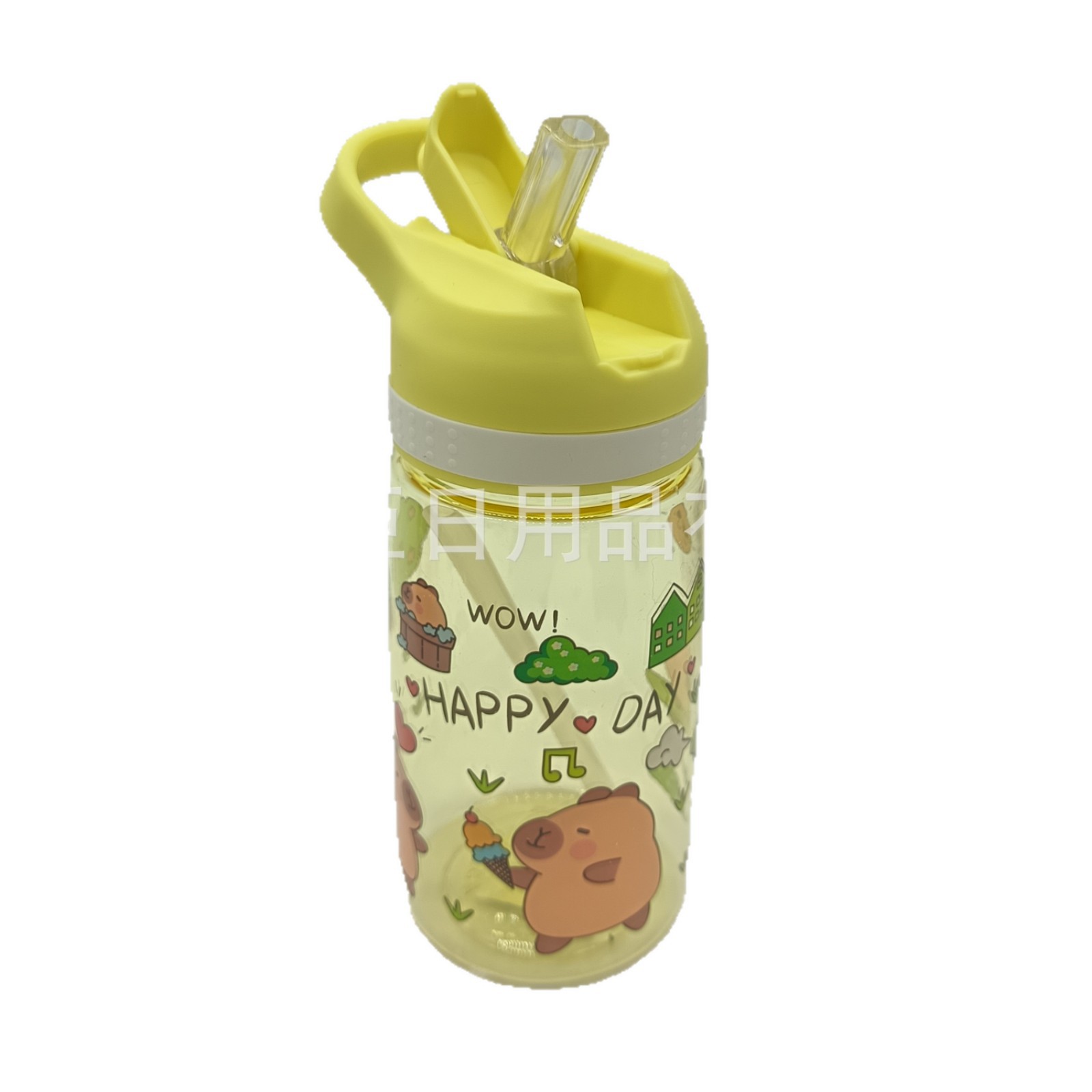Portable straw cup 25 New model with high appearance level, cute double-drinking water cup with Capibara pattern, student and children's water cup Item Picture