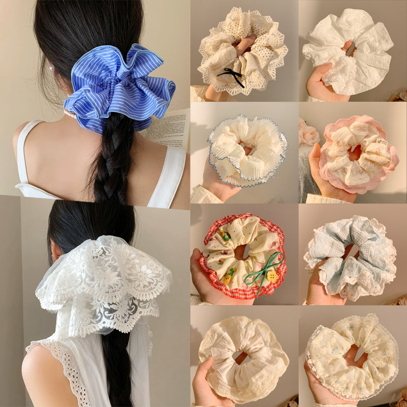 French country style bow, large intestine hair band, women's high-end lace, Korean gentle hair tie, large headwear